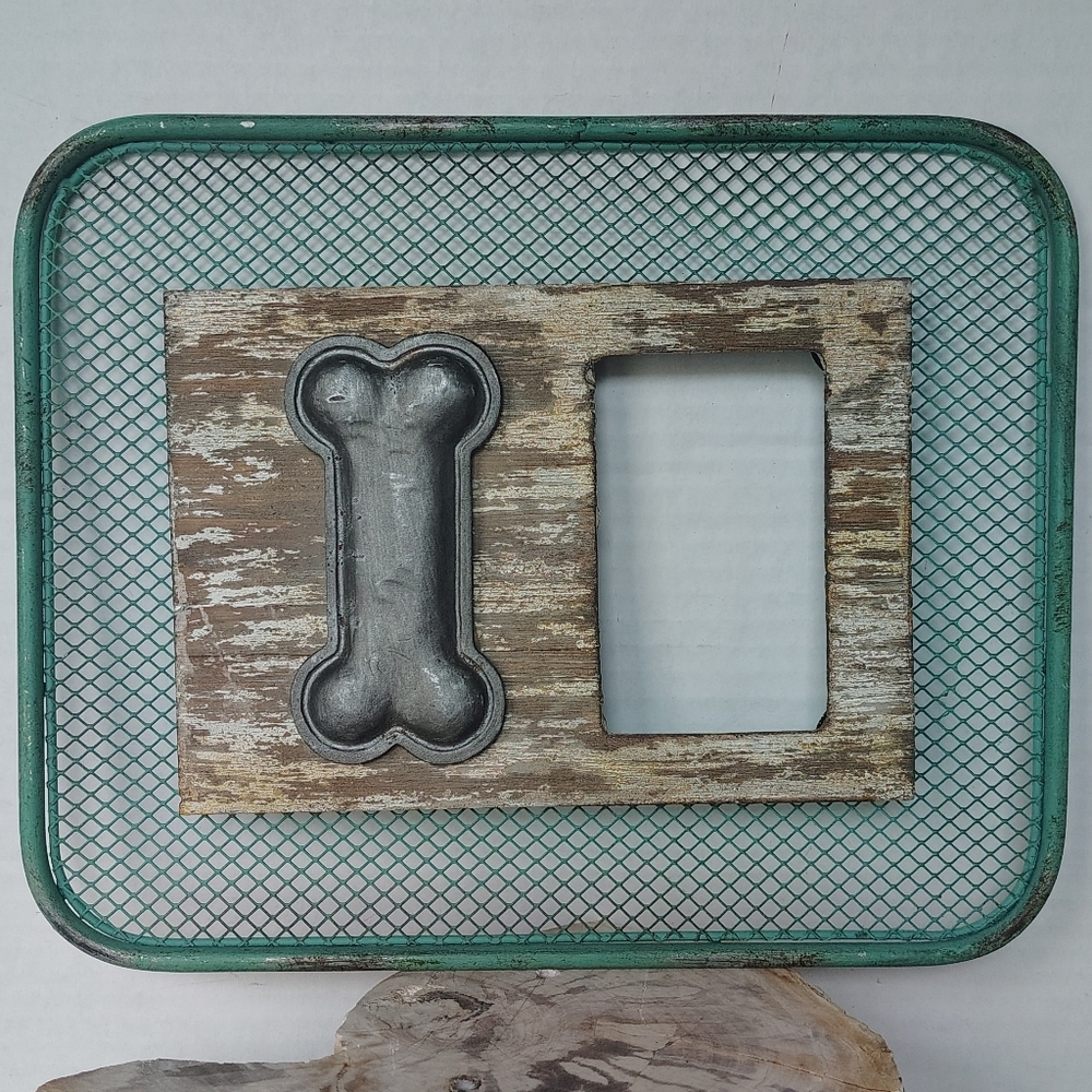 Metal Dog Picture Frame Fence Wood Metal Bone Farmhouse Decor Frame